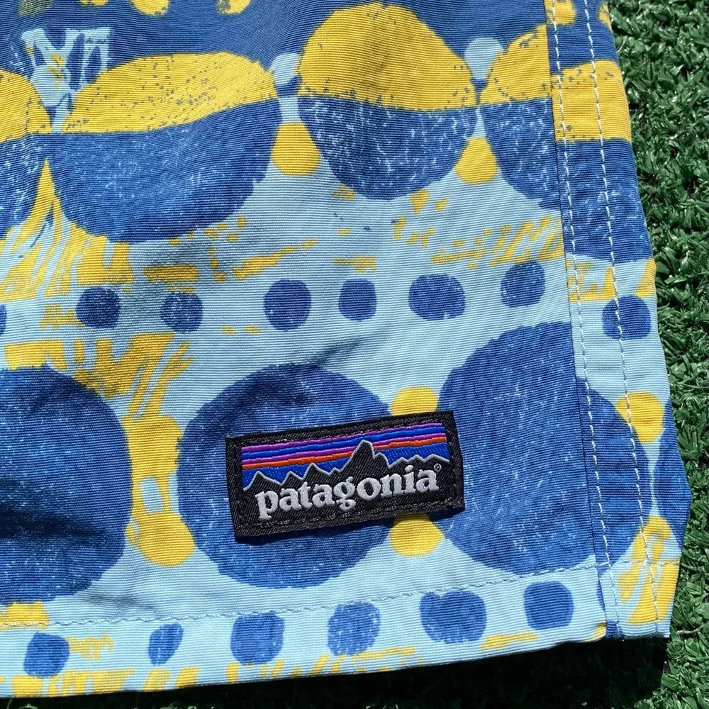 Patagonia Boys Blue and Yellow Patterned Swim Trunks